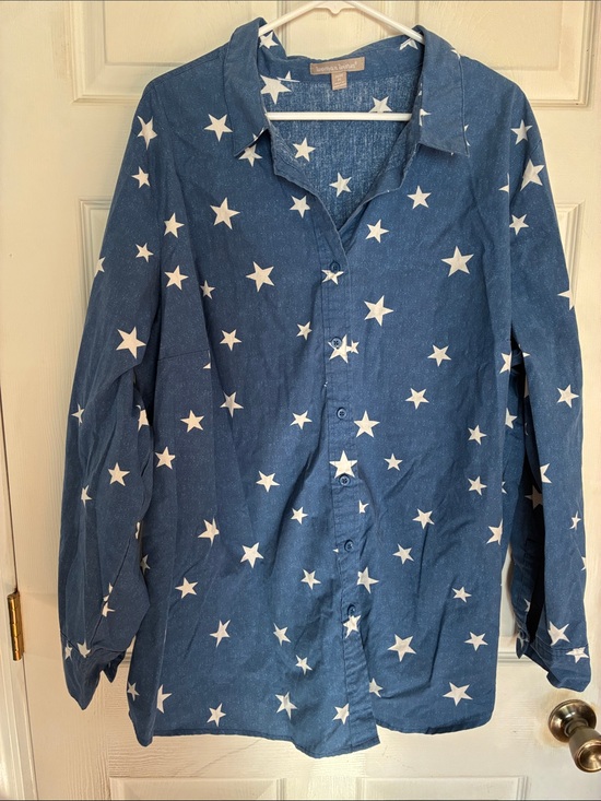 Woman Within Tops - WomanWithin Size 2X  Star-Print Button-Up  Shirt - Unbranded